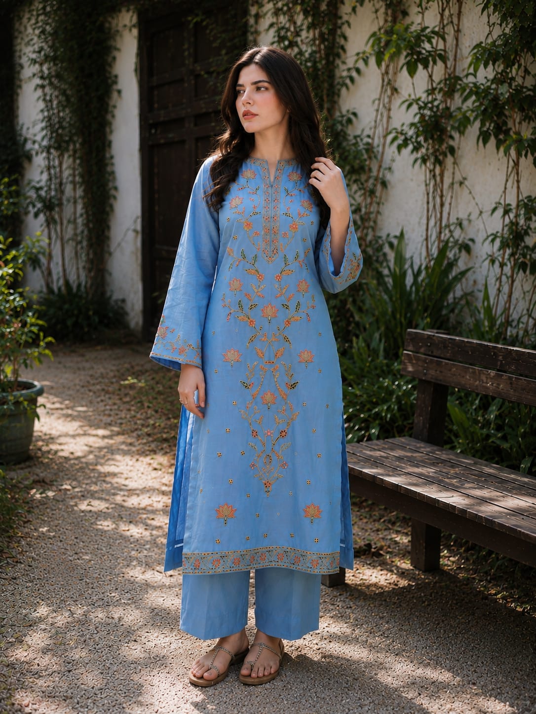 Sky Blue Grip Suit with Sequence Embroidery