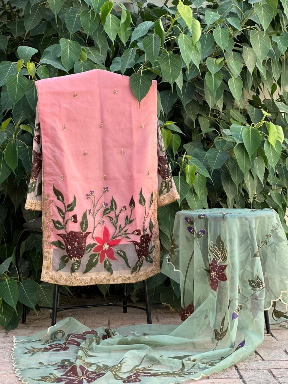 Blush Pink Sharara Suit with Hand Embroidered Florals
