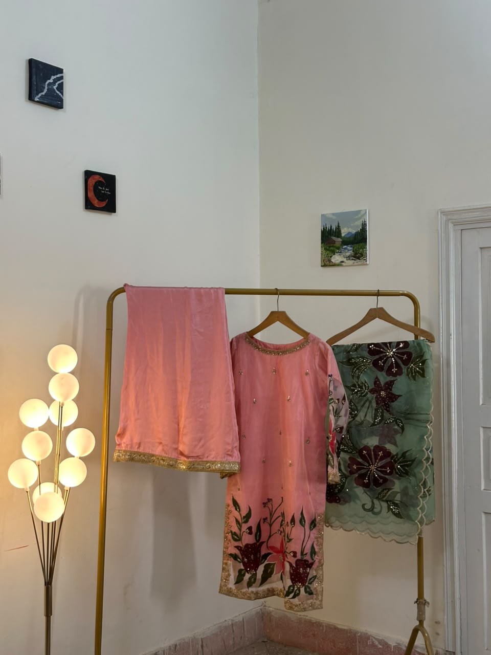 Blush Pink Sharara Suit with Hand Embroidered Florals
